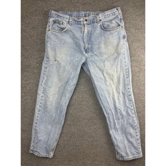Carhartt Jeans Mens 40x30 Light Blue Relaxed Fit Denim Workwear Distressed Stain - Picture 1 of 8